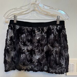 Zara Black Textured Faux Fur Mini Skirt
